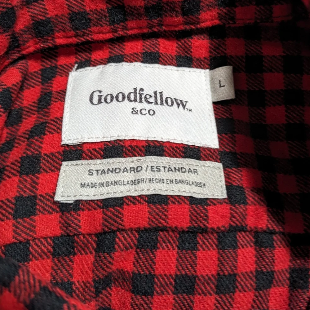 GOODFELLOW Red Black Buffalo Check Plaid Button Up Shirt Men's Large Holiday NEW - Picture 6 of 7
